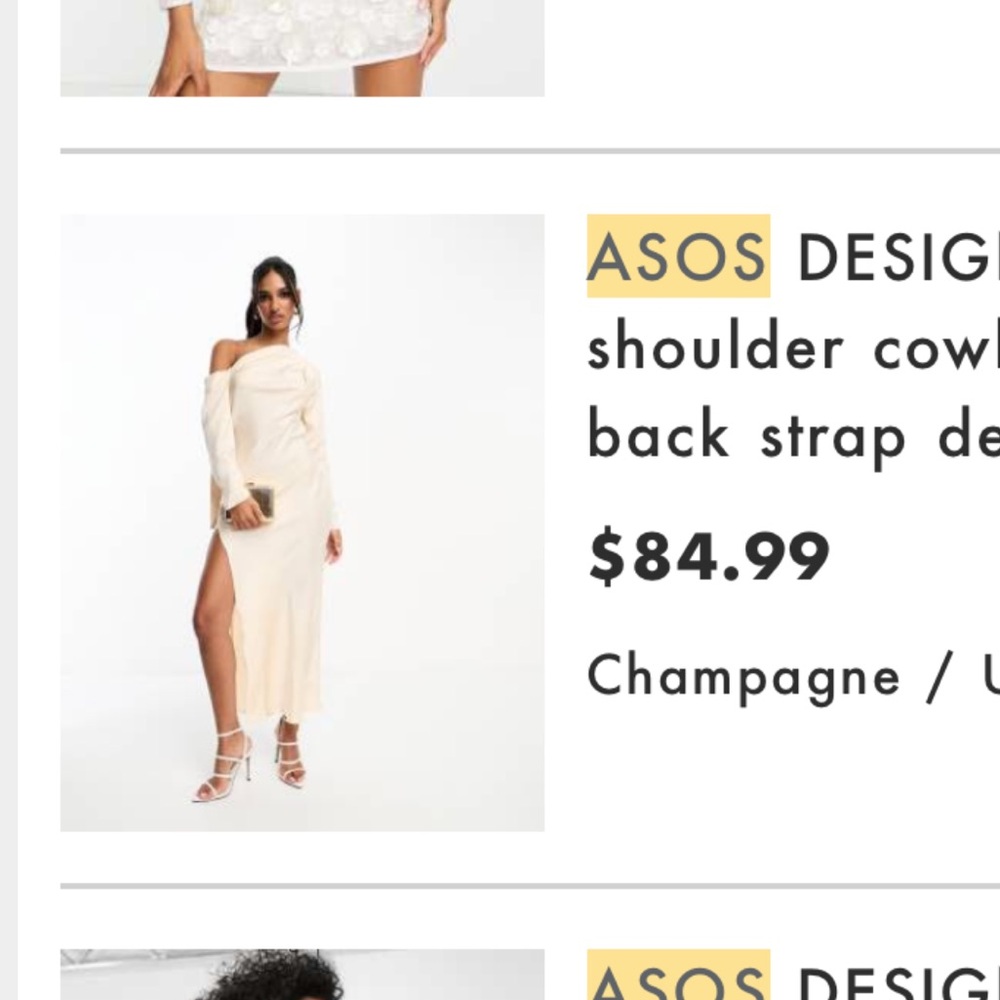 ASOS Champagne One-Shoulder Cowl Maxi Dress with Side Slit